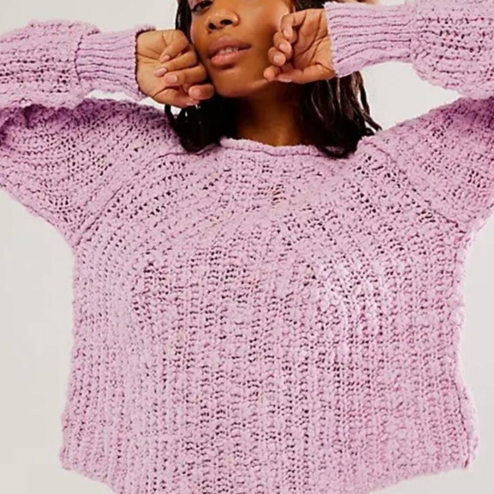 Free People In a Swirl Chunky Knit Sweater in Lilac Bouquet
